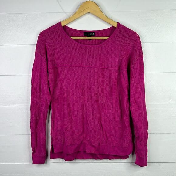 ANA Pink Fuchsia Scoop Neck Long Sleeve Knit Sweater Sweatshirt Top Size Small - Picture 1 of 13
